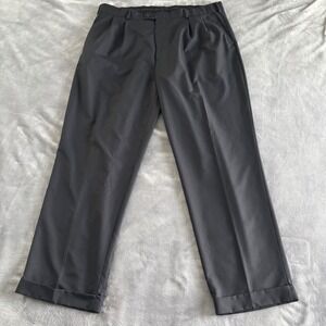 Pro‎ Tour Black Pleated Dress Pants Men's Office Career Cuffed Trousers 42x32